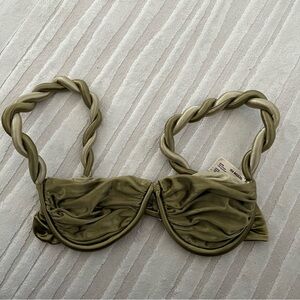 Isa Boulder Metallic Twist-Detail Bikini Top